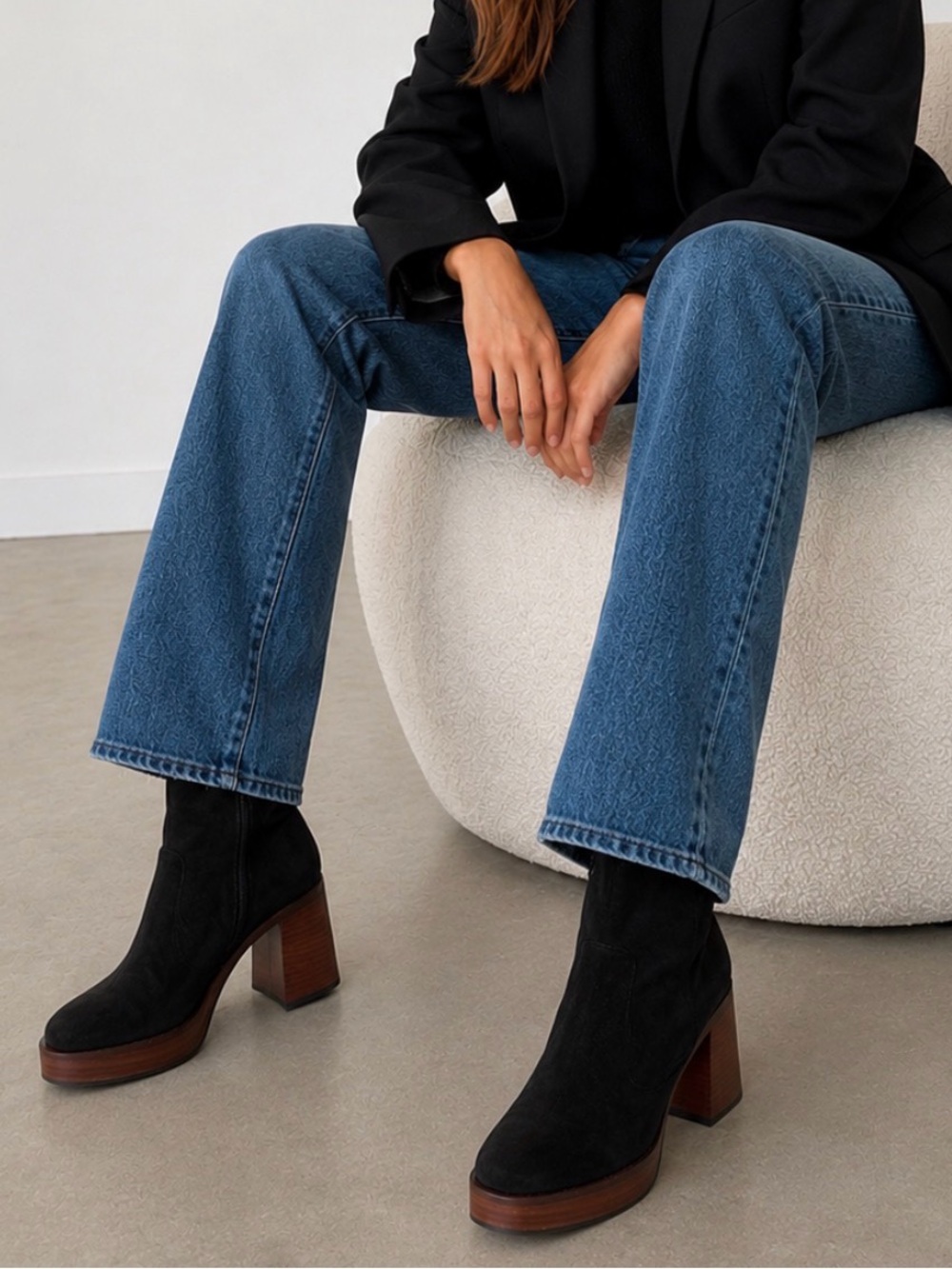 Ana Palma - new women’s black suede leather heeled boots platform bootie 9.5 /10
